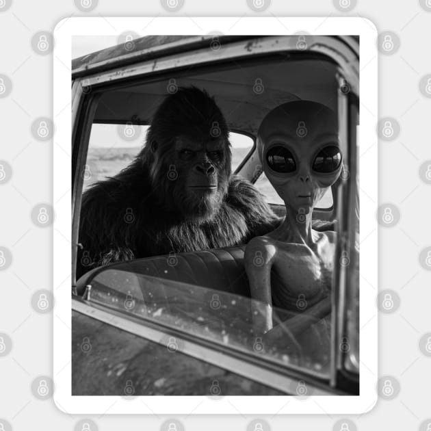 Alien and Bigfoot-Believe-4 Sticker by Megadorim